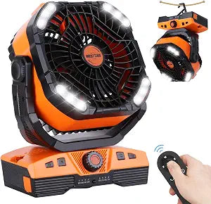 WESTTREE Camping Fan Oscillating Portable Fan Battery Powered Fans Rechargeable Camping essentials with Light Hook, 270 Pivot USB Desk Battery Operated Outdoor Tent Travel