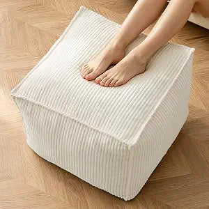 Pouf Ottoman Square Stuffed for Foot Rest 20 X 15 Inch, Beige