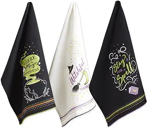 DII Witchful Thinking Collection Halloween Kitchen Dcor, Dish Towel Set, 18x28, Stay for a Spell, 3 Piece