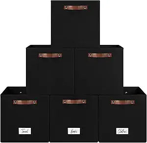 FinishingBo 13 inch Storage Bins with Labels 6 Pack