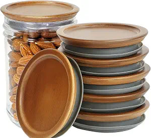 KIKINIKO 6 Pack Reusable Wooden Mason Jar Lids For Regular Mouth Mason Jar