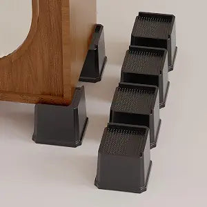 L Shape Bed Risers 4 Inch, Furniture Risers, Set of 6, Black