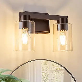 2-Light Bathroom Light Fixtures with Clear Glass, Oil Rubbed Bronze
