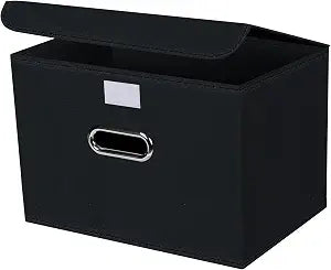 1-Pack Large Collapsible Storage Bins with Lids,Fabric Storage Cubes Organizer for Shelves,Closet,Nursery,Foldable Cube Storage Baskets with Handles,Home Boxes (14.9"x9.8",Black)