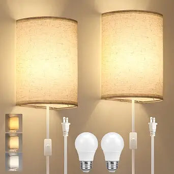Plug in Wall Sconce, 3 Color Wall Sconces Set of Two, Industrial Lamp