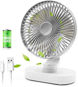 Small Oscillating Fan for Bedroom, 4000mAh Battery Powered Rechargeable Fan, 90 Vertical Manual and 120 Oscillating Desk Fan, 4 Speeds Air Circulator Fans, Quiet Table Fans for Home Office Travel