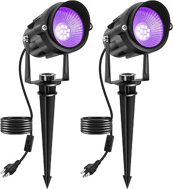 Halloween Black Light Spotlight Outdoor, 400-405nm LED Purple Landscape Spotlights Plug-in, Waterproof Black Lights for Yard Garden Tree Glow Party Fluorescent Posters Body Paint Decor 2 Pack