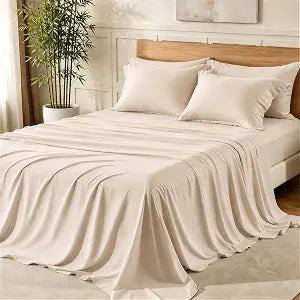 KAKIJUMN 6 Piece King Sheets Set, Rayon Derived from Bamboo Blend, Beige