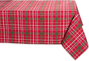 DII Holiday Dining Table Linen Collection Tartan Holly Plaid, Square Christmas Tablecloth, 52x52, Red & Green