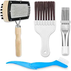 Cenipar Air Conditioner Fin Comb Set 4PCS AC Fin Comb Straightener Include Dual-Sided HVAC Coil Cleaning Brush, Metal Radiator Fin Comb, Blue Folding Brush and Brown Brush Air Conditioner Fin