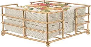 Boston International Paper Napkin Holder Caddy Dispenser for Kitchen Dining Buffet & Bar Countertops, 5.25" x 5.25" (Fits Cocktail Size), Gold Metro