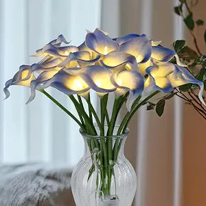 20pcs Lighted Artificial Calla Lily Bouquet Lamp Faux Floarl Night Light Real Touch Flower Night Lamp LED Calla Lily lighted Artificial Flower for Holiday Gifts Home Kitchen Decor(Light Blue, No Vase)