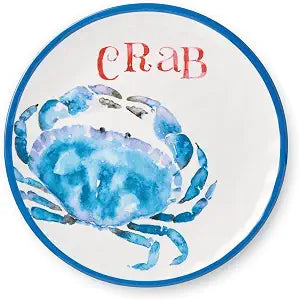 Beach House Crab 9-Inch Melamine Salad Plates Set of 6, Coastal Charm, Durable, Lightweight & Dishwasher-Safe