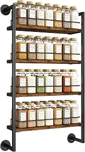 IBUYKE 4 Tier Spice Rack Wall Mount for Kitchen,Brown TLJ016H