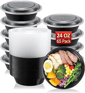 SHOPDAY Meal-Prep-Containers-65 Pack 24 oz Plastic-Food-Storage-Containers-with-Lids, Disposable-Food-Prep-Containers-Microwave-Safe, Meal-Prep-Bowls-Reusable, To-Go-Contianers-for-Lunch