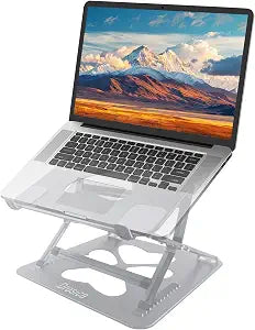 Laptop Stand, Mechanical Dual Angle Adjustable Heavy Duty Notebook Stand for Desk, Supports 55 lbs, Ergonomic Portable Computer Stand with Cooling, Silver