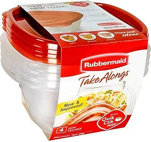 Rubbermaid TakeAlongs Deep Square Food Storage Containers, 5.2 cups, 4 pack, Tint Chili Red