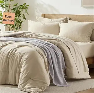 Homelike Moment Queen Comforter Set - 7 Piece Beige Bed in a Bag Bed Set