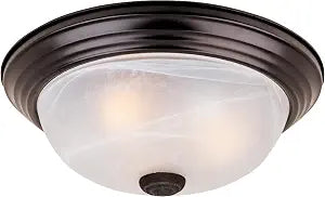 DESIGNERS FOUNTAIN Reedley 3-Lights Flush Mount Ceiling Light, 15 Inch Lighting Fixture for Kitchen, Bedroom, Bathroom, and Hallway, White Alabaster Glass, Oil Rubbed Bronze, 1257L-ORB-AL