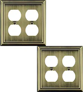 OKAWYC Double Duplex Outlet Light Switch Cover Adler Metal Wall Plate, 2-Pack Antique Brass 2 Gang, for Receptacle Light Switch, Switch Cover Decorative Wallplate, Durable