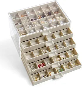 YUFONG Earring Storage Box Organizer 5 Drawers with 120 Small Compartments