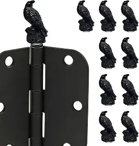 Black Raven Magnetic Hinge Cover, 10 Pack Gothic Resin Cabinet Hinge Covers to Hide Holes, Decorative Kitchen & Furniture Hardware for Home Decor, 1.29x0.74 Inch (Black Crow)