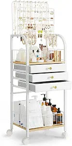 Keebofly Large Floor Jewelry Organizer Stand with 3 Drawers - White