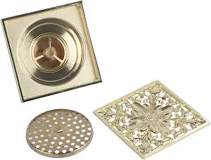 Garosa Antique Square Floor Drain with Strainer Bathroom Washroom Drainage Bathroom Shower Drainer Square Floor Drain Washroom Floor Drain Brass Floor Drain 10 x 10cm