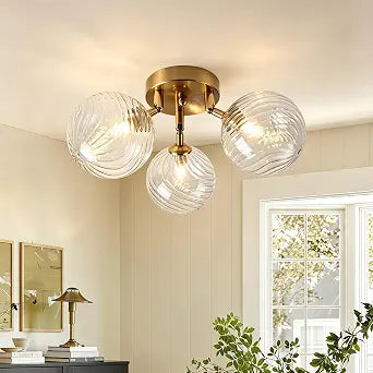 Semi Flush Mount Ceiling Light Gold 3-Light MidCentury Bubble Light Fixture