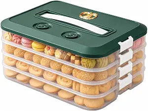 LOEZ Cookie Carrier, 4-Tier Cookie Storage Container with Lid, Green