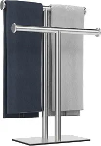 T-Shape Hand Towel Holder, 2-Tier, Holds 2 Towels, Brushed Nickel