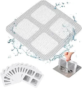 25PCS Pack,4"" X 4"" Disposable Shower Drain Cover Hair Catcher Shower Drain Mesh Stickers, Bathroom, Laundry, Bathtub, Kitchen, Sink, Drain Strainer (25 PCS), White