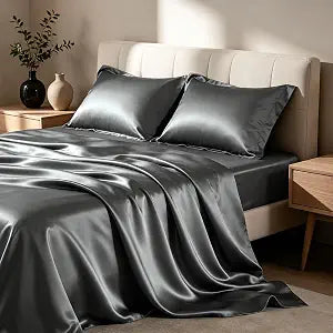 HENGWEI Satin Sheet Set Cal King Size,4 Piece Sheet Set Breathable and Cooling,Silk Cal King Sheet Set Deep Pocket,Wrinkle Free,Easy Care
