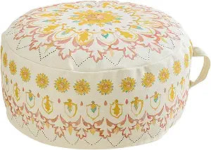 MOCOFO Unstuffed Round Pouf Cover, 18in Boho Ottoman, Light Tie-dye Pink