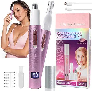 Nose & Ear Hair Trimmer with LED Display for Men and Women, 2026 USB Rechargeable Facial Trimmer Clipper for Easy Cleansing, Portable Painless Grooming Kit,Gift Box Included (Pink)