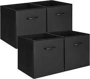 StorageWorks 13in Black Storage Cubes, Leather Cube Organizer Bins, 4-Pack
