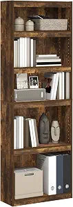 Furinno Jaya 5-Tier Book Shelf, Open Shelf Bookshelf, Amber Pine