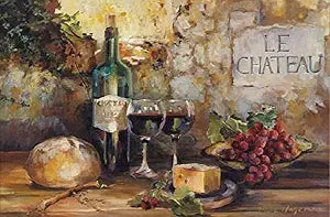 Buyartforless Le Chateau - Wine and Cheese and Grapes by Marilyn Hageman 36x24 Tuscan Art Print Poster, Brown (WAP 6074A)