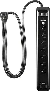 GE Surge Protector Power Strip with 2 USB Ports, 4 Ft Extension Cord