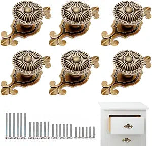 Antique Brass Cabinet Knobs Vintage Style Round Drawer Knobs Dresser Cabinet Cupboard Wardrobe Pull Handles Door Knobs for DIY with Screws, Pack of 6, Golden Antique Brass