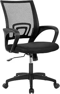 Home Office Chair Ergonomic Desk Chair Mid-Back Mesh Computer Chair Lumbar Support Comfortable Executive Adjustable Rolling Swivel Task Chair with Armrests(Black)