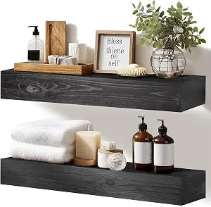 Floating Shelves, 17 x 7 Inch Fireplace Mantel, Set of 2, Black