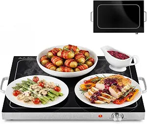 OLIXIS Electric Warming Tray 25" x 15", Full Glass-Top Food Warmer with Adjustable Temperature Control, Food Warming Mat for Buffet, Sabbath, Holiday Parties and Daily Dining, Black