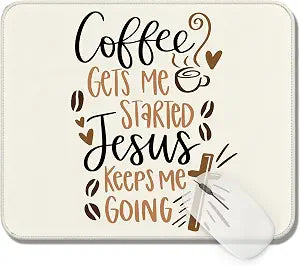 Coffee and Jesus Mouse Pad 9.5x8 Inch, Christian Bible Verse Mouse Pads for Computer Laptop Office Desk Accessories, Christian Gifts for Women Men Coffee Lovers -White