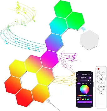 12 Pack Hexagon LED Wall Light Panels RGB Smart Lights with APP & Remote, Music Sync Honeycomb Design Modular Gaming Wall Decor for Bedroom, Kids Room, and Living Room
