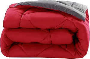 Valerian Reversible 3-Piece Comforter Set All Season, Ultra Soft, Down Alternative Comforter, Twin, Red/Gray