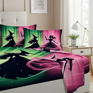 Allenjoy Twin Size Witch Fitted Sheet Girls Friendship Bed Flat Sheets Bedding Set Deep Pockets Up to 16" Bedroom Decor with 1 Pillowcase SC00006-009