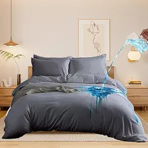 Chunlei Waterproof Duvet Cover Queen Size 3-Piece Set, 90x90 Inch Breathable Bedding Protector, Ultra Soft Comforter Cover with Zipper, Includes 2 Pillow Shams (Comforter Not Included), Gray