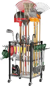 T1 Garden Tool OrganizerWith Lockable WheelsHeavy Duty Garage Tool Storage for YardShedOutdoor and LawnFreestanding Tool Organizers and Storage UP to 50 ToolsBlack with Anti-Tip Device