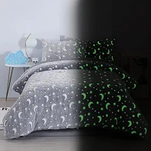 HOMBYS Glow in The Dark Comforter Set 5 Piece Twin/Twin XL with Sheets, Grey Velvet Bedding Comforter Sets for Twin Bed, Ultra Soft Down Alternative Comforter for Teenage Boys Kids, Bed in a Bag